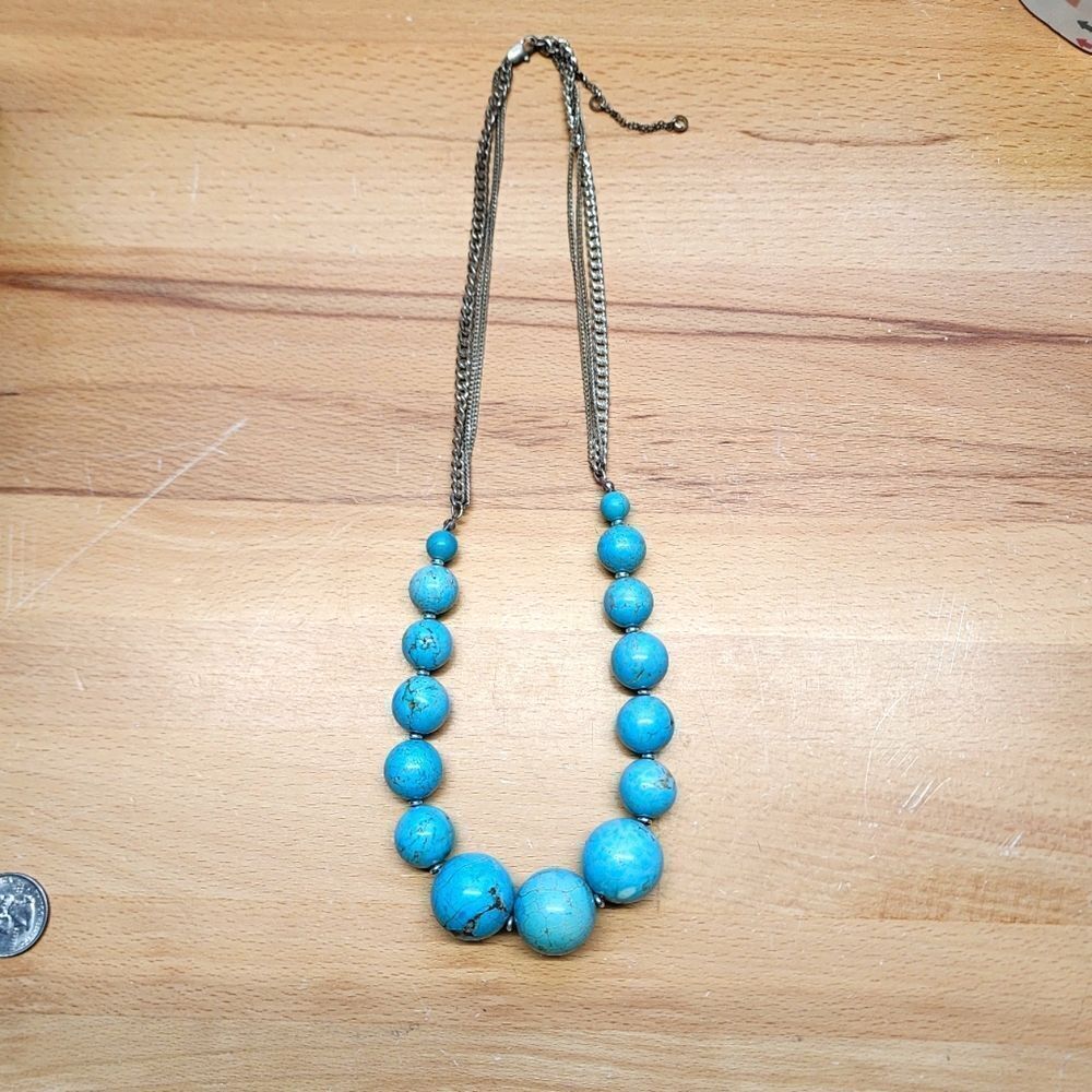 Beaded Rock Necklace Blue & Silver 28"